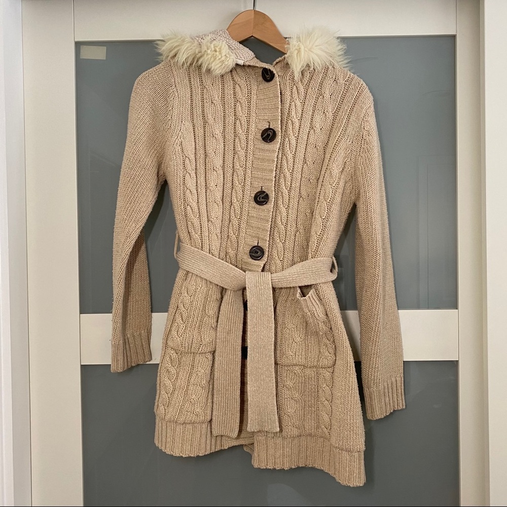 Knitted Wrap Sweater with Fleece Lining